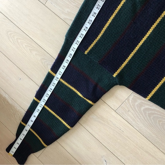Vintage Polo Ralph Lauren Heavy Chunky Knit Striped Wool Sweater Royal Crest L - Picture 8 of 9